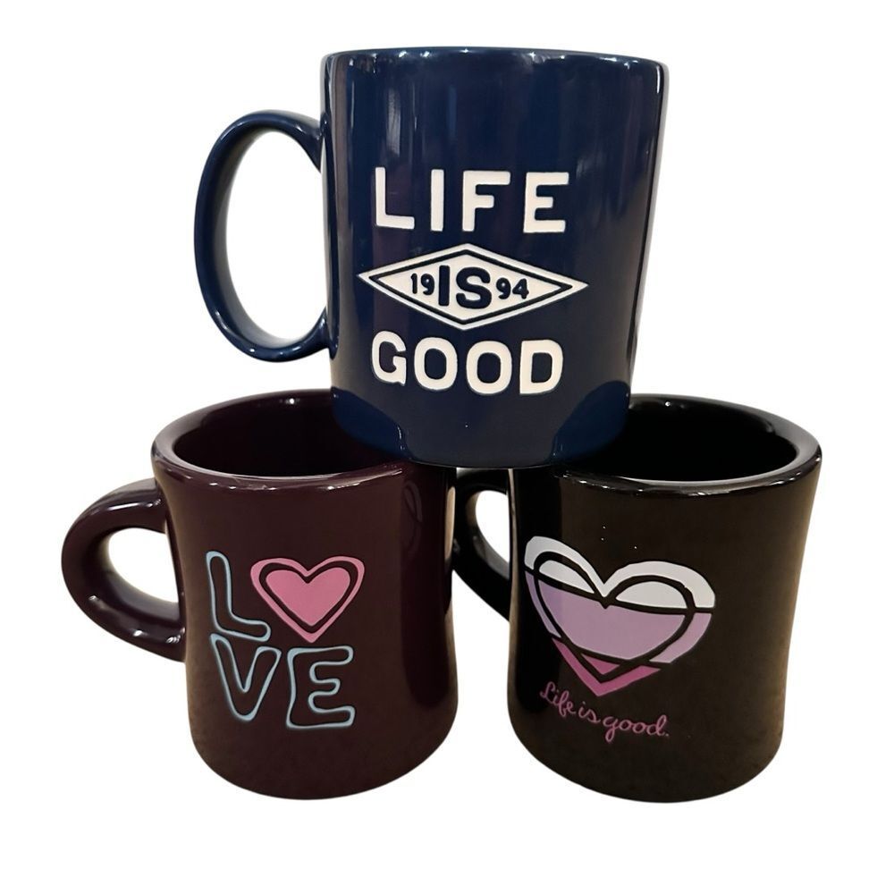 Life is Good ~ set of 3 ~ Blue, Black and Purple Mug